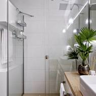 Zajímavé řešení představují úložné boxy na kosmetiku na dveřích sprchového koutu.