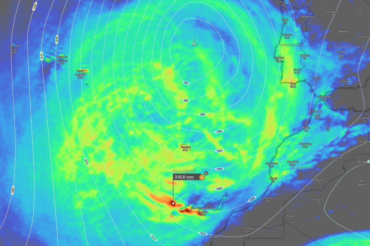 Bouře Therese se žene na Kanáry. Napršet může více než za celý rok