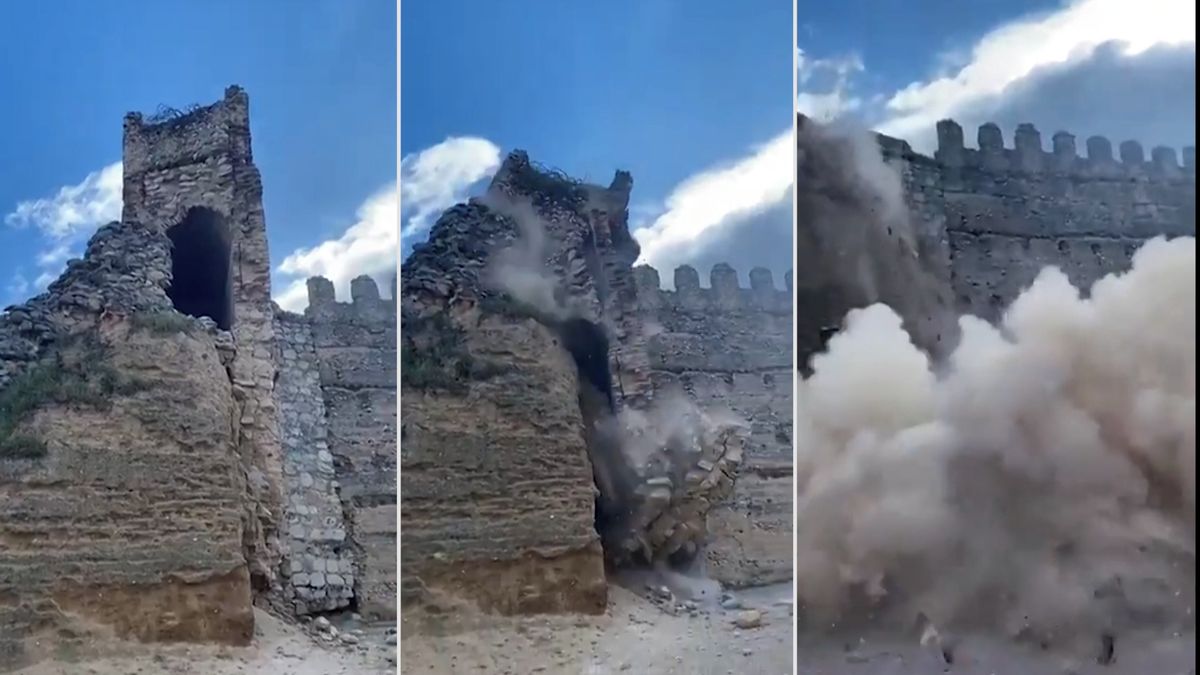 Ve Španělsku se před očima návštěvníků zřítila věž středověkého hradu. Lidé prchali, svědek natáčel