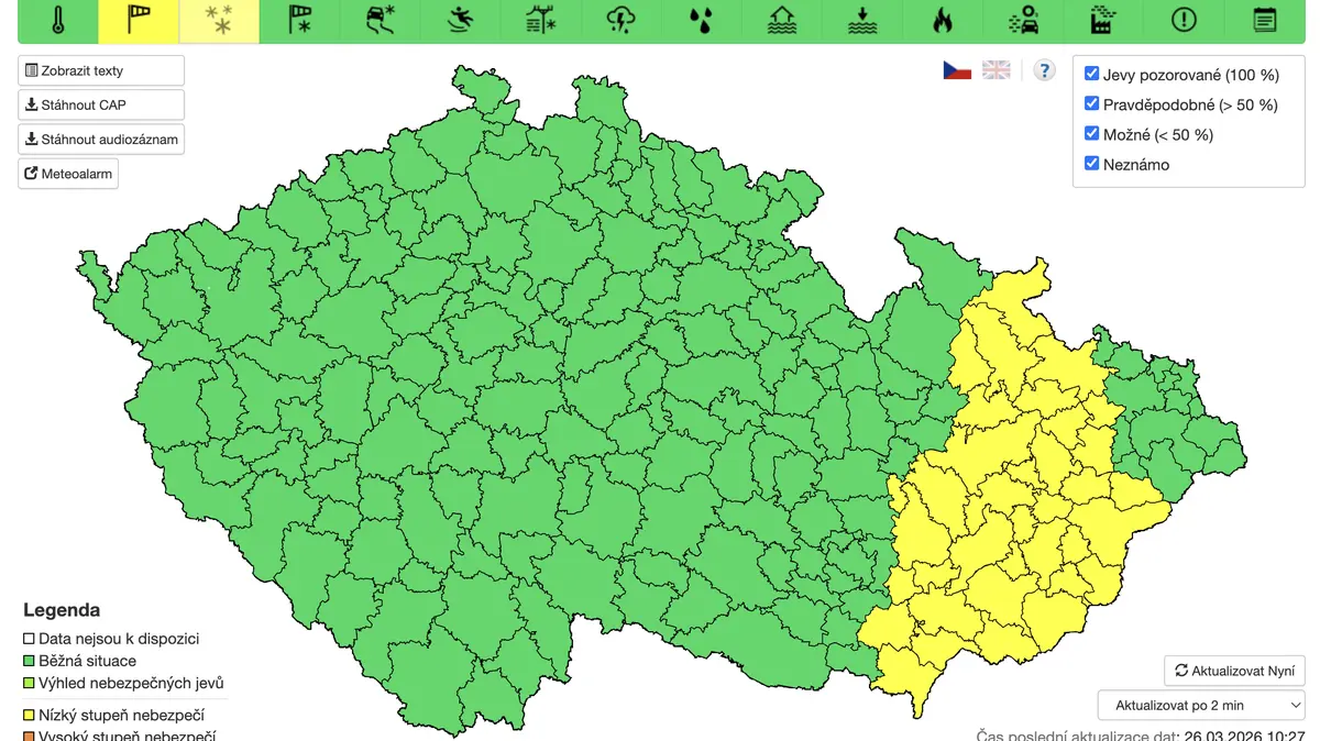Meteorologové varují před silným větrem