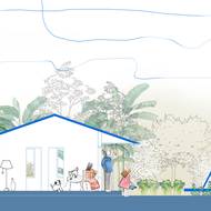 Řez stavbou v době mimo záplavy 