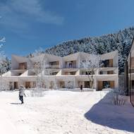 Dům Cubus je umístěný víc vzadu, proto si architekti při jeho návrhu dovolili větší svobodu. (vizualizace)