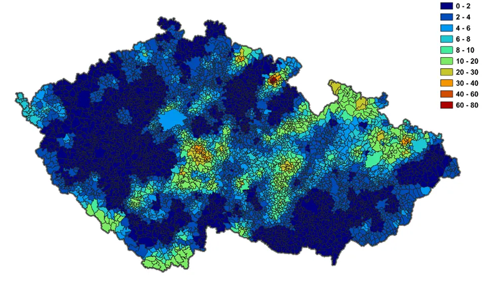 Mapa ukazuje, které části Česka nejvíce postihla havárie v Černobylu