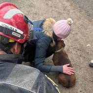 Šťastná majitelka se zachráněným jezevčíkem.