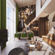 Obývací pokoj mezonetového apartmánu (vizualizace)