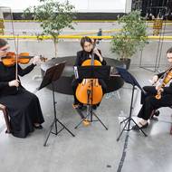 Atmosféru před koncertem dotvářelo smyčcové trio. 