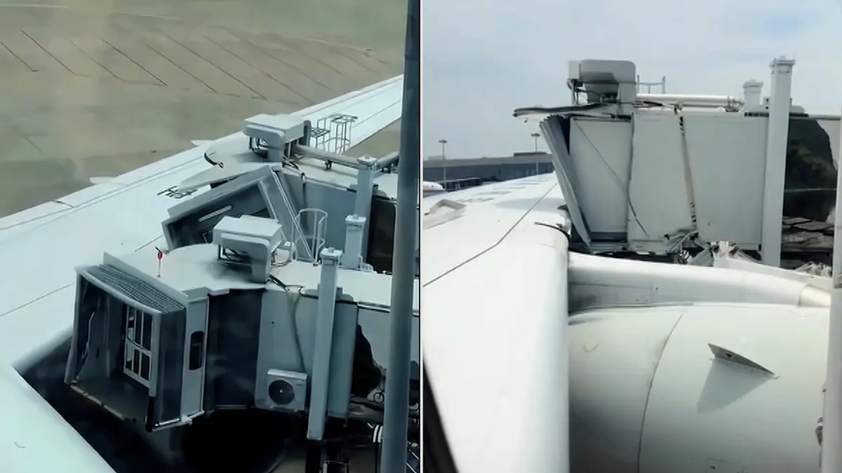 Airbus v Šanghaji s 284 pasažéry dvakrát narazil do nástupního mostu. Svědci kolizi natočili