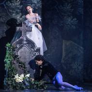 Giselle se v ranním svítání rozplývá v přízrak a zachráněný Albrecht zůstává u jejího hrobu.