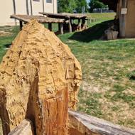 Detail jednoho ze čtyř kůlů, použitých ke stavbě studny