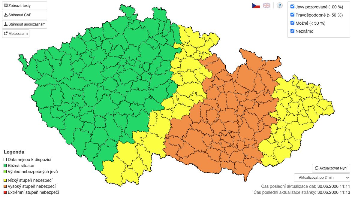Východ Česka zasáhnou velmi silné bouřky