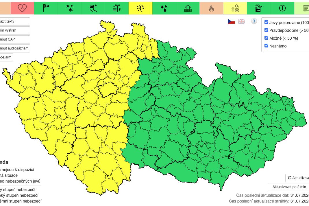 Meteorologové varují před silnými bouřkami