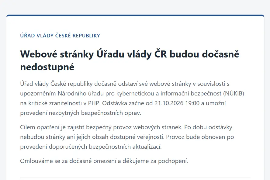 Webové stránky Úřadu vlády jsou mimo provoz 